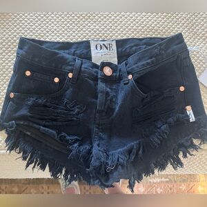 One Teaspoon Black Distressed Jean Shorts